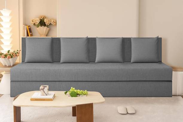 WAKESURE GO Premium Quality Jute Fabric Lightweight Easy 4 Seater Double Foam Fold Out Sofa Cum Bed