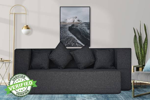 Little Smile Jute Fabric 78x36x14 Inches with 4 Cushion Cover 4 Seater Double Foam Fold Out Sofa Cum Bed