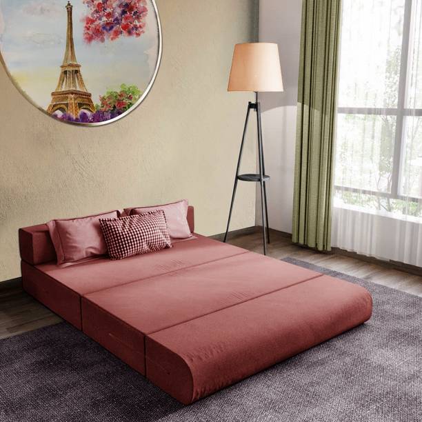 Dr Smith 5X6-Feet Foldable Sofa Bed-Three Seater-Red 8 inch Queen EPE Foam Mattress