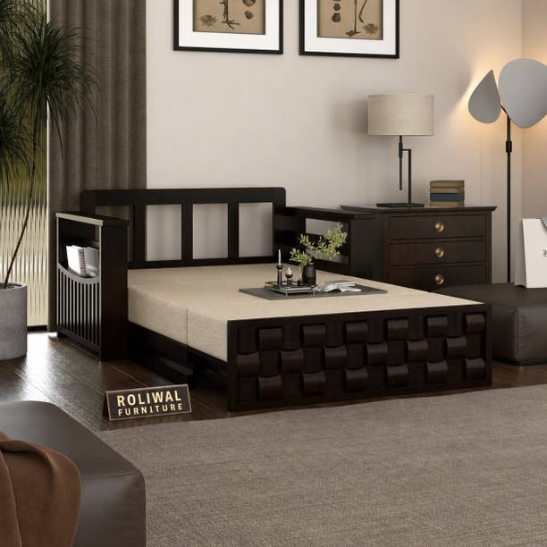 Roliwal Pure Sheesham Solid Wood 2 Seater Sofa Cum Bed 2 Seater Double Solid Wood Pull Out Sofa Cum Bed