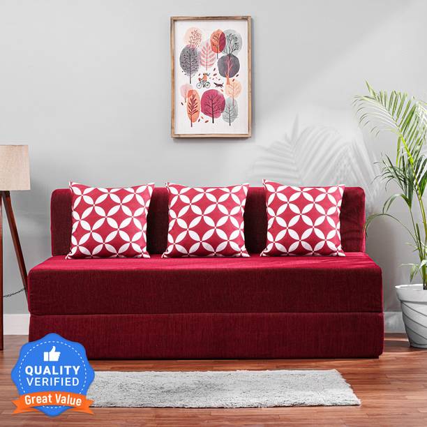 Solis Primus-comfort for all 5X6 size for 3 Person- MOLFINO Fabric Washable Cover 3 Seater Double Foam Fold Out Sofa Cum Bed