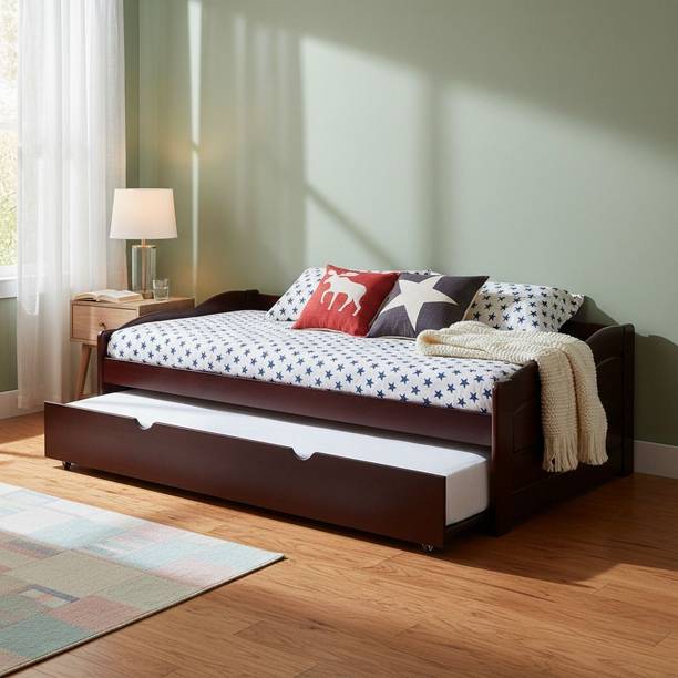 APRODZ Sheesham Wood Single Size Trundle Bed with 1 Extra Pullout Bed 4 Seater Single Solid Wood Pull Out Sofa Cum Bed