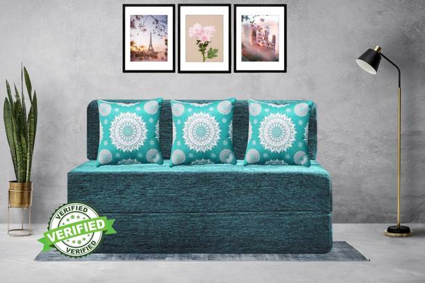 Little Smile 5X6 size for 3 Person- Jute Fabric Washable Cover 3 Seater Double Foam Fold Out Sofa Cum Bed