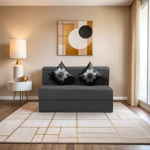 Comfort Mantra Comfort Mantra 6*4 Jute Fabric Washable Cover with 2 Cushions 2 Seater Double Foam Fold Out Sofa Cum Bed