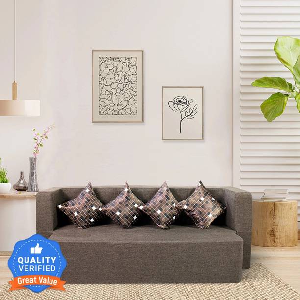 Seventh Heaven 78x44x14 inch Jute Fabric with 4 Cushions 4 Seater Double Foam Pull Out Sofa Cum Bed