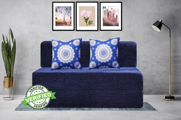 Little Smile 4X6 size for 2 Person-Jute Fabric Washable Cover 2 Seater Double Foam Fold Out Sofa Cum Bed