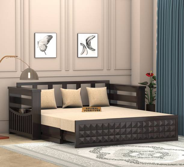 Roliwal Sheesham Wooden 3 Seater Sofa Cums Bed with Mattresses for Home Living Room 3 Seater Double Solid Wood Pull Out Sofa Cum Bed