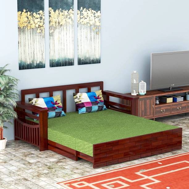Krishna Wood Decor Sheesham Wood Italian with Side Pocket for Living Room 3 Seater Double Solid Wood Pull Out Sofa Cum Bed
