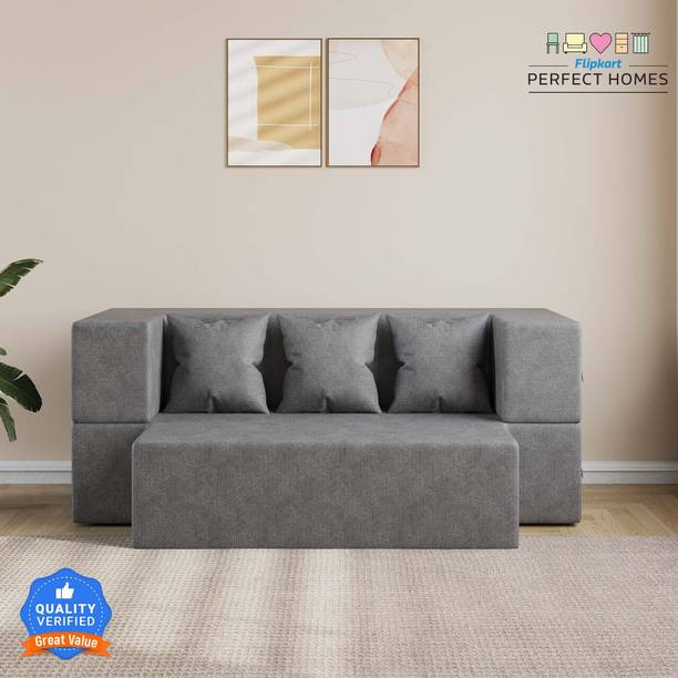 Flipkart Perfect Homes Flexora Comfort For All 5X6 Jute Fabric for 3 Person 3 Seater Double Foam Fold Out Sofa Cum Bed