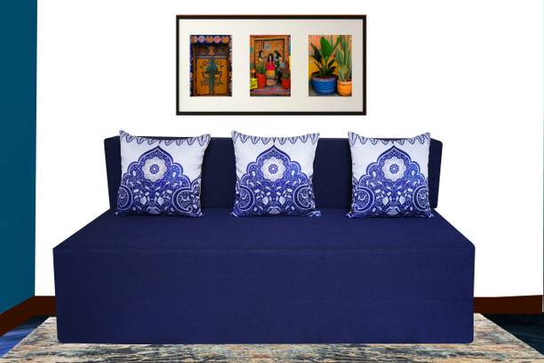 Little Smile 5X6 size for 3 Person- Jute Fabric Washable Cover 3 Seater Double Foam Fold Out Sofa Cum Bed