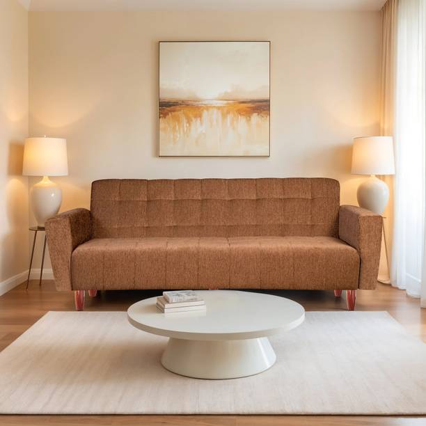 Seventh Heaven Lisbon 3 Seater Wooden Sofa cum Bed, Chenille Molfino Fabric 72x44x16 3 Seater Double Solid Wood Pull Out Sofa Cum Bed