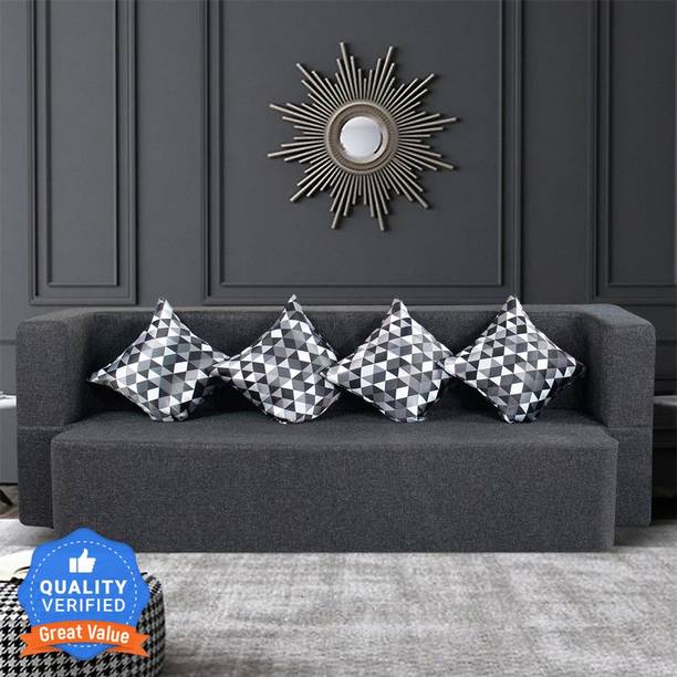 Seventh Heaven 4 Seater Sofa cum Bed 78x44x14 inch Jute Fabric with 4 Cushions 4 Seater Double Foam Pull Out Sofa Cum Bed