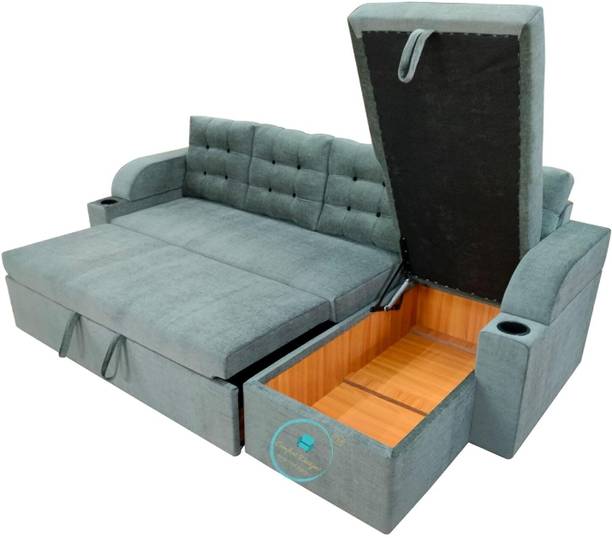 CASPIAN L Shape Sofa Cum Double Bed (Left lounger) with Storage for Home & Living Room 5 Seater Double Solid Wood Pull Out Sofa Cum Bed