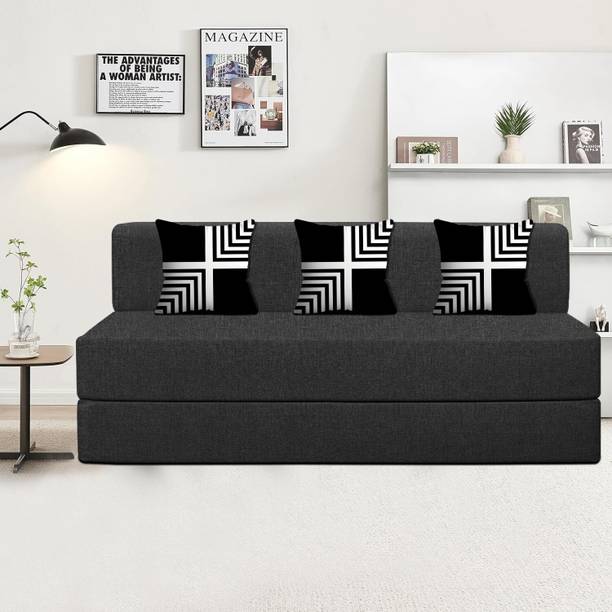 Screw Crafts 3 Seater Single Foam Pull Out Sofa Cum Bed