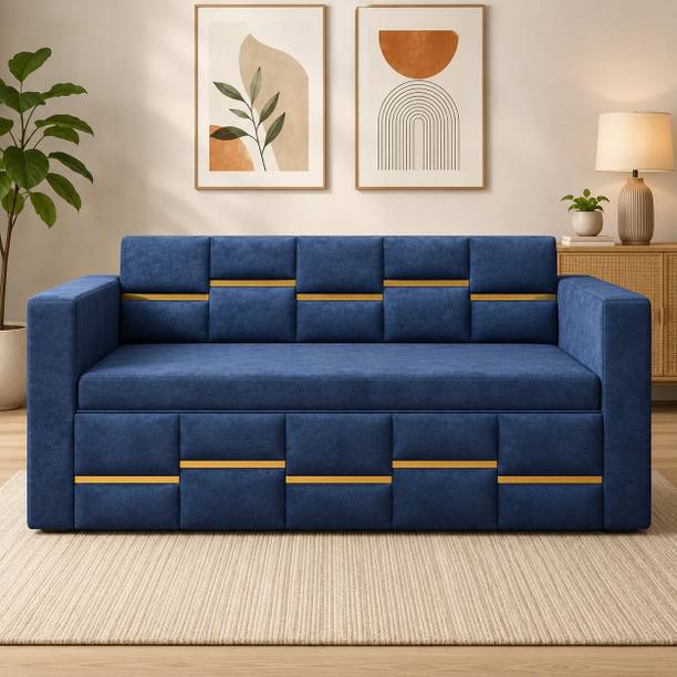 DMKDecor King Sized Pull-Out Sofa Cum Bed With Box Storage 3 Seater Double Solid Wood Pull Out Sofa Cum Bed