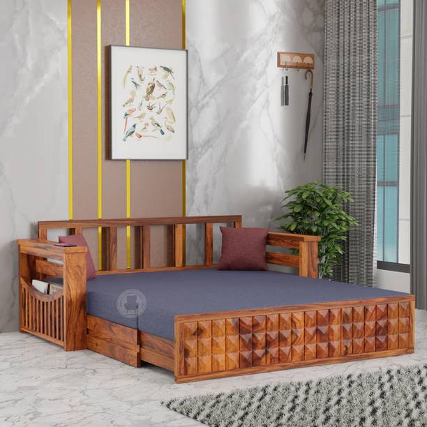 KARGAN Solid Sheesham Wood Sofa Cum Bed 3 Seater for Living Room & Bedroom 3 Seater Double Solid Wood Pull Out Sofa Cum Bed