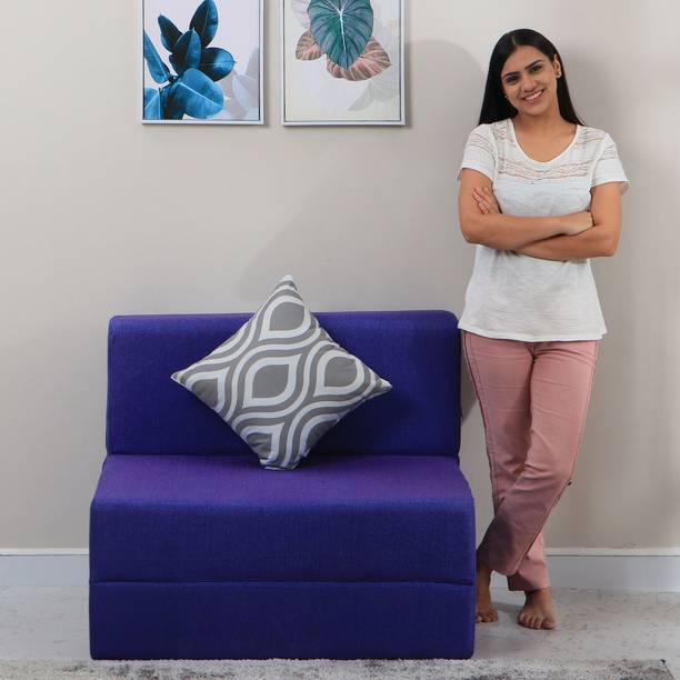 Flipkart Perfect Homes Janice 72x36x8 inch|Low Floor, Washable Jute Fabric with 1 Cushion 1 Seater Single Foam Fold Out Sofa Cum Bed