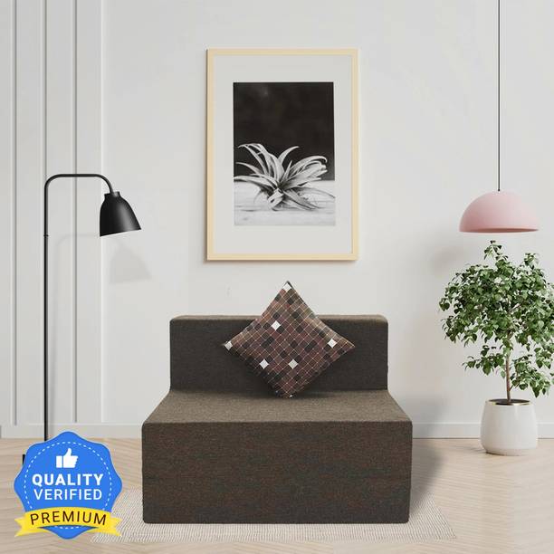 Seventh Heaven 6*3 Jute Fabric Washable Cover with 1 Cushion 1 Seater Double Foam Fold Out Sofa Cum Bed