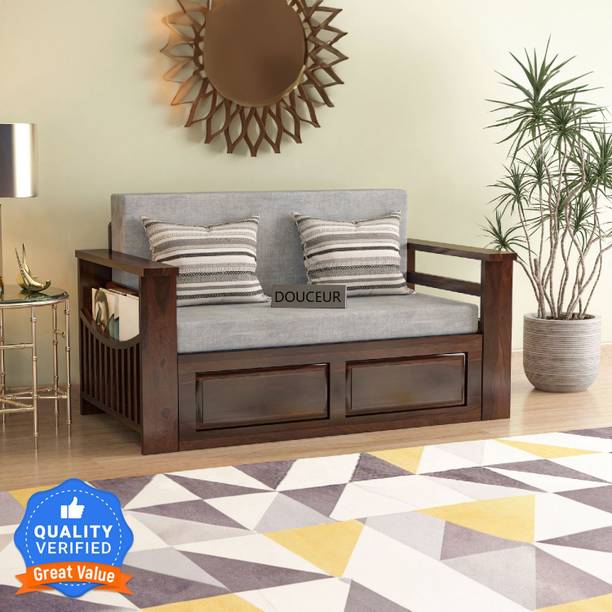 Douceur Furnitures Solid Sheesham Wood For Living Room / Hotel. 2 Seater Single Solid Wood Pull Out Sofa Cum Bed