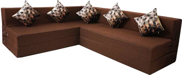 Little Smile L-Shape_90x72x16 inch - Jute Fabric -5 5 Seater Double Foam Fold Out Sofa Cum Bed