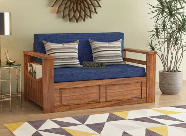 Douceur Furnitures Solid Sheesham Wood For Living Room / Hotel. 2 Seater Single Solid Wood Pull Out Sofa Cum Bed
