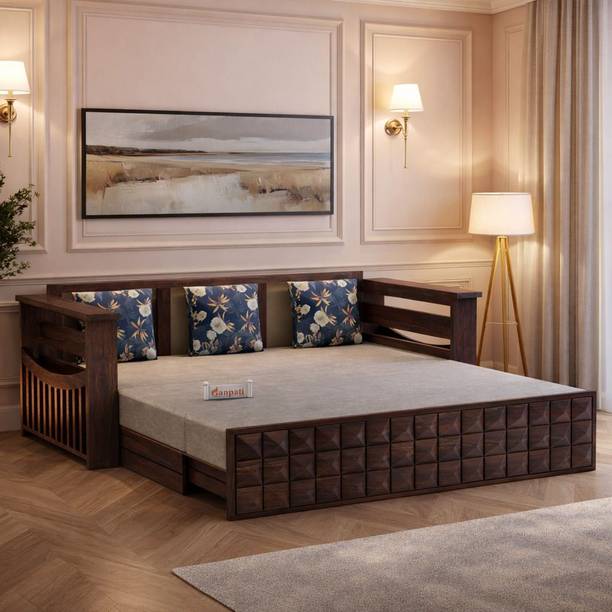 Ganpati Arts Sheesham Diamond with Storage & Side Pockets for Home/Hotel 3 Seater Single Solid Wood Pull Out Sofa Cum Bed