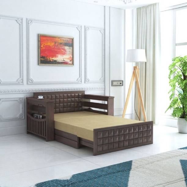 BhagwatiArt Solid Sheesham Wood Diamond 2 Seater Sofa Cum Bed with Storage 2 Seater Double Solid Wood Pull Out Sofa Cum Bed