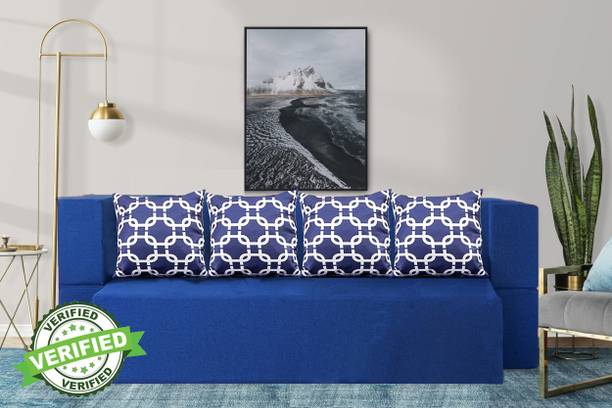 Little Smile Sofa cum Bed Jute Fabric 78x36x14 Inches with 3 Cushion Cover 4 Seater Double Foam Fold Out Sofa Cum Bed
