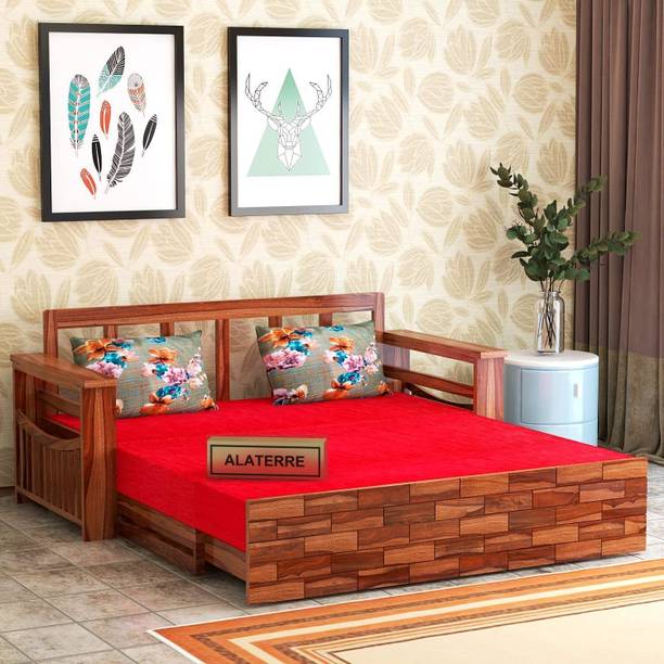 WOODTREND Wooden Sofa Cum Bed 3 Seater for Living Room & Bedroom 3 Seater Double Solid Wood Pull Out Sofa Cum Bed