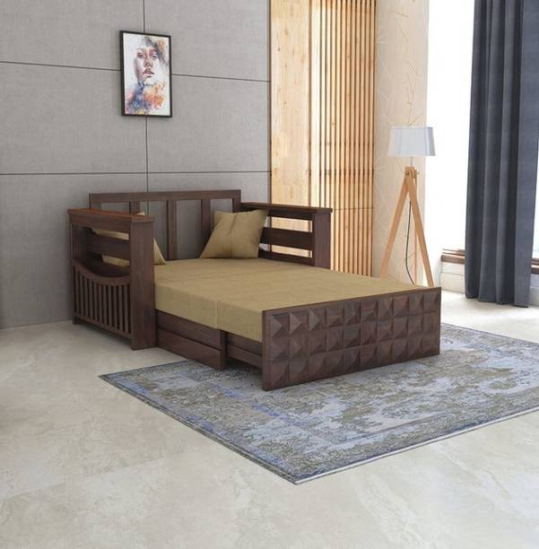 BhagwatiArt Solid Sheesham Wood Diamond 2 Seater Sofa Cum Bed with Storage 2 Seater Double Solid Wood Pull Out Sofa Cum Bed