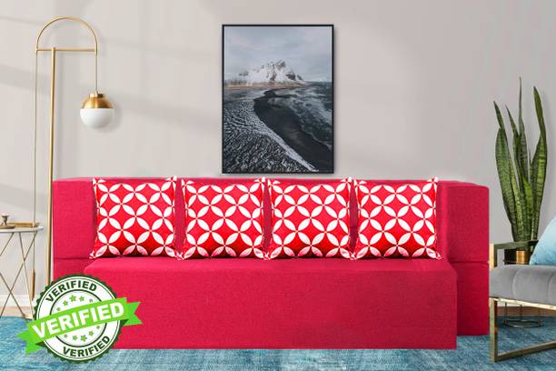 Little Smile Jute Fabric 78x36x14 Inches with 3 Cushion Cover 4 Seater Double Foam Fold Out Sofa Cum Bed