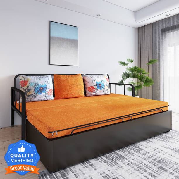 Flipkart Perfect Homes Studio With Storage 3 Seater Double Metal Pull Out Sofa Cum Bed