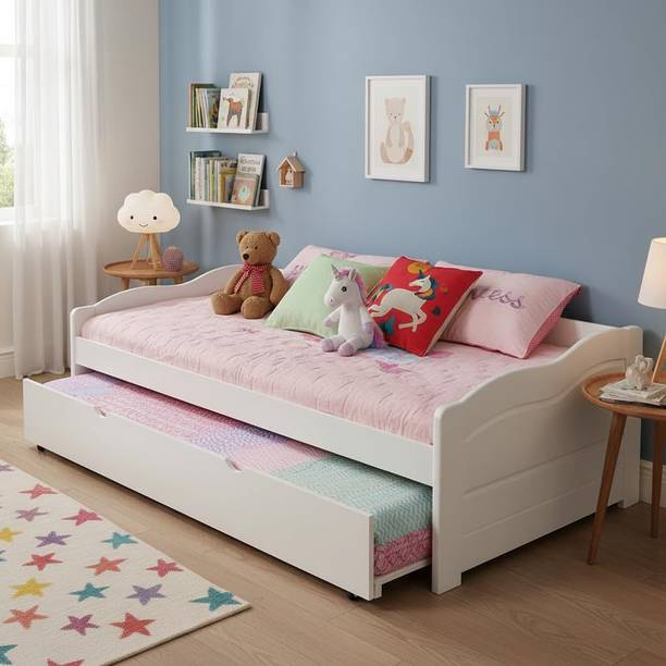 APRODZ Sheesham Wood Single Size Trundle Bed with 1 Extra Pullout Bed 3 Seater Single Solid Wood Pull Out Sofa Cum Bed