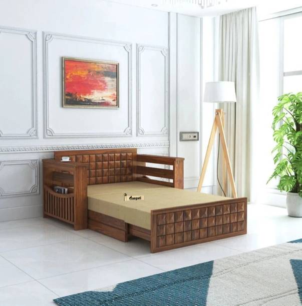 Ganpati Arts Sheesham Wood with Headboard & Mini Storage for Home 2 Seater Double Solid Wood Pull Out Sofa Cum Bed