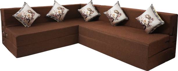 Little Smile L-Shaped 90x72x16 inch- Jute Fabric (5)_brown 5 Seater Double Foam Fold Out Sofa Cum Bed