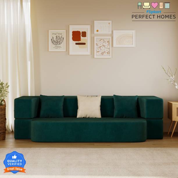 Flipkart Perfect Homes Classic Fabric Sofa Cum Bed 3 Cushions (4*6) 3 Seater Double Foam Pull Out Sofa Cum Bed