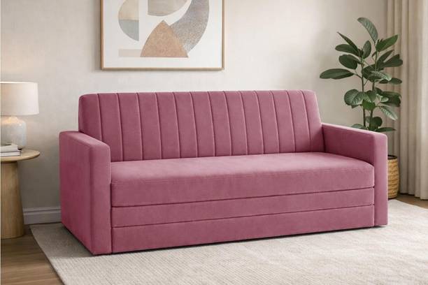 Dr Smith Sofa Cum Bed with Armrest, Velvet Fabric Couch for Living Room 3 Seater Single Foam Fold Out Sofa Cum Bed