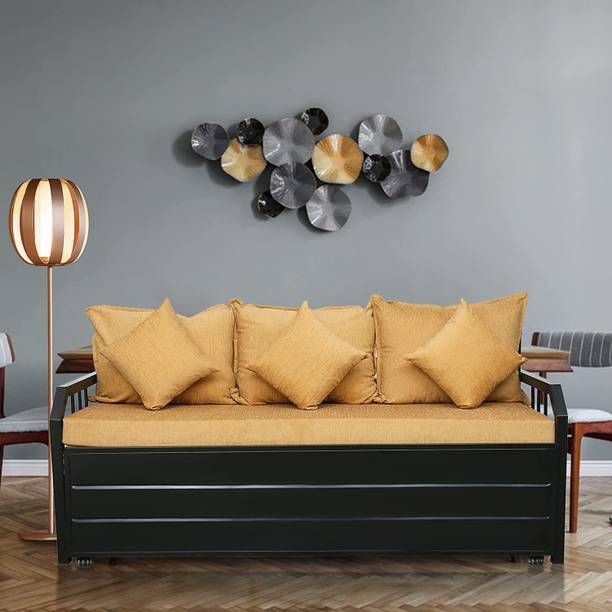 Zkazaa Furniture 3 Seater Double Metal Pull Out Sofa Cum Bed