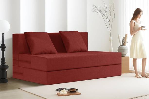 WAKESURE GO Premium Quality Jute Fabric Lightweight Easy 2 Seater Single Foam Fold Out Sofa Cum Bed