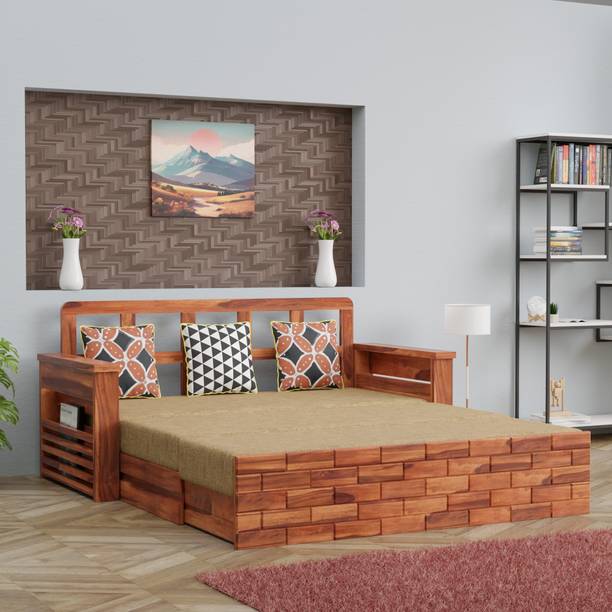 Krishna Wood Decor Sheesham Wood Three Seater Sofa Cum Bed For Bedroom/ Living Room/ Guest Room | 3 Seater Double Solid Wood Pull Out Sofa Cum Bed