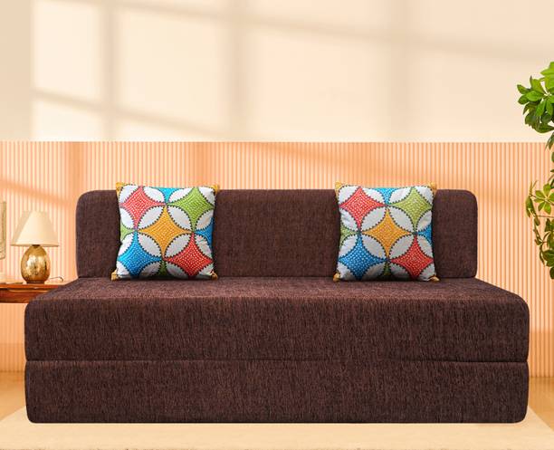 Uberlyfe 6 x 6.5 Ft Premium Molfino -Sofa Cum Bed with 2 Cushions(Jharokha Pattern) 3 Seater Double Foam Fold Out Sofa Cum Bed