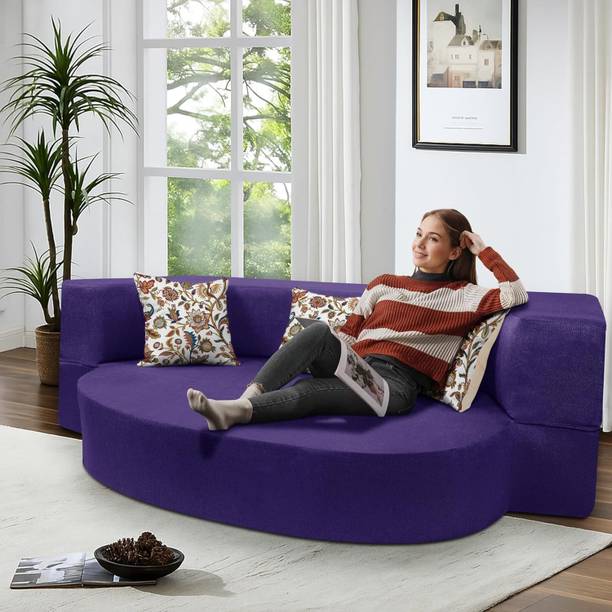 divisha homes Round 3 Seater C-Type Sofa Cum Bed – Stylish Jute Fabric Convertible Sofa 3 Seater Single Foam Fold Out Sofa Cum Bed