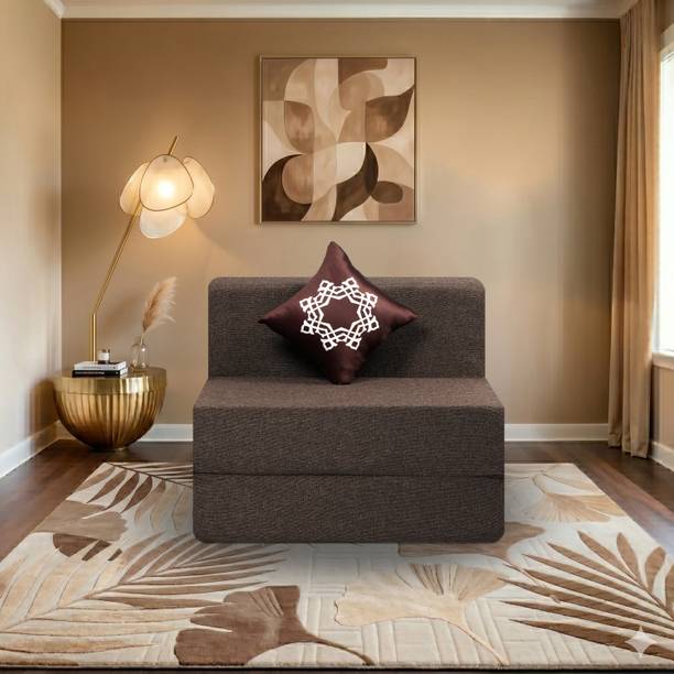 Comfort Mantra 6*2.5 Jute Fabric Washable Cover with 1 Cushion 1 Seater Single Foam Fold Out Sofa Cum Bed