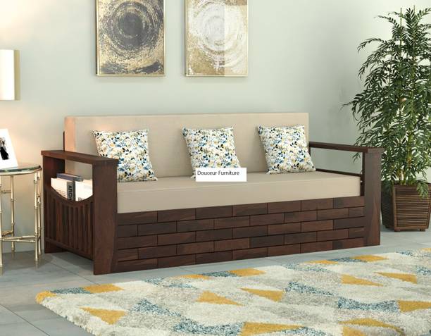 Douceur Furnitures Solid Sheesham Wood For Living Room / Hotel / Bed Room. 3 Seater Double Solid Wood Pull Out Sofa Cum Bed