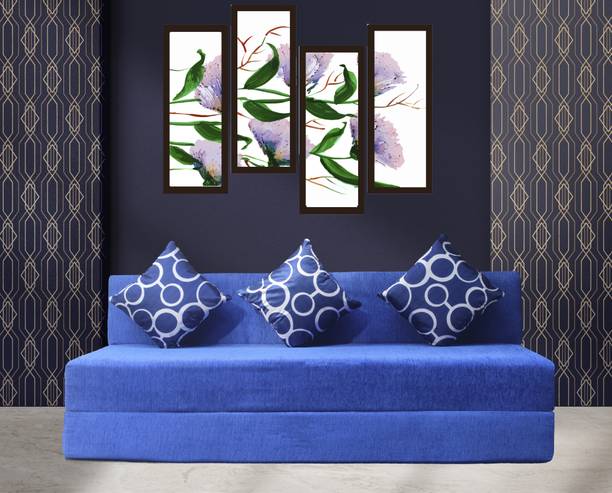 fablooks Fablooks Sofa cum bed Jute Blue 5x6 feet ,3 cushion PU, EPE high density foam 3 Seater Double Foam Fold Out Sofa Cum Bed
