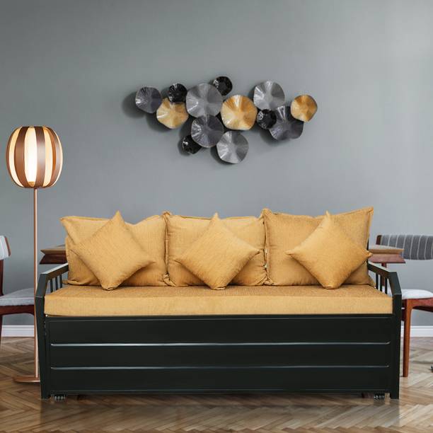 Lakecity group Orchid Camel (6x5) 4 Seater Double Metal Pull Out Sofa Sectional Bed