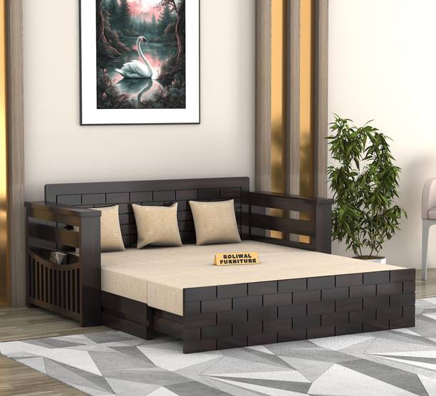 Roliwal Sheesham Wooden 3 Seater Sofa Cums Bed with Mattresses for Home Living Room 3 Seater Double Solid Wood Pull Out Sofa Cum Bed