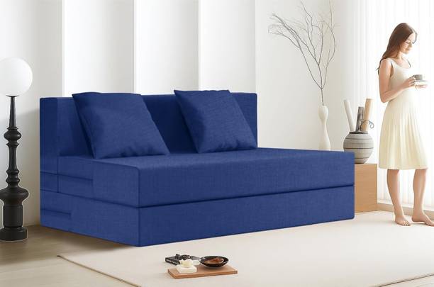 WAKESURE GO Premium Quality Jute Fabric Lightweight Easy 2 Seater Single Foam Fold Out Sofa Cum Bed
