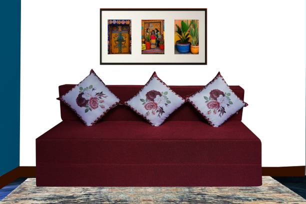 Little Smile 5X6 size for 3 Person- Jute Fabric Washable Cover 3 Seater Double Foam Fold Out Sofa Cum Bed