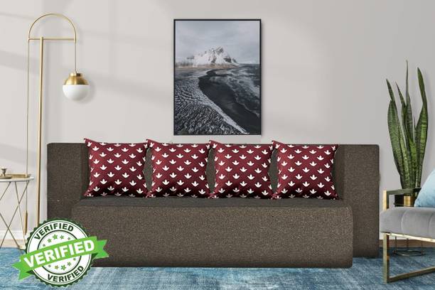Little Smile Sofa cum Bed Jute Fabric 78x36x14 Inches with 3 Cushion Cover 4 Seater Double Foam Fold Out Sofa Cum Bed